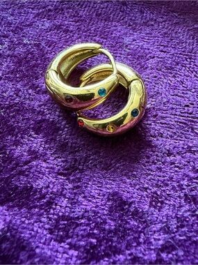 Gold-Tone Multi-Stone Hoop Earrings - Women Jewelry